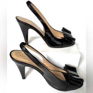 Kate Spade Black Patent Leather Peep Toe SlingBack Heels Bow tie accent Size 7.5
